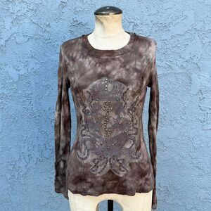 Y2k Tie Dye Waffle Knit Shirt Thermal embellished ed hardy style Large